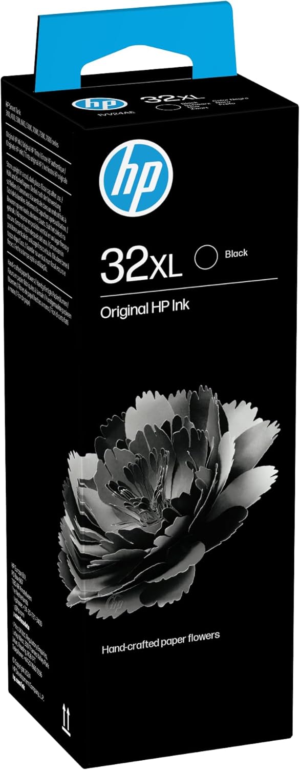 FLACONE DI INCHIOSTRO HP 32XL 1VV24AE, ELEVATA CAPACITÀ DA 6000 PAGINE, COMPATIBILE CON STAMPANTI SENZA CARTUCCE SMART TANK 100, 300, 400, 500, 600, NERO